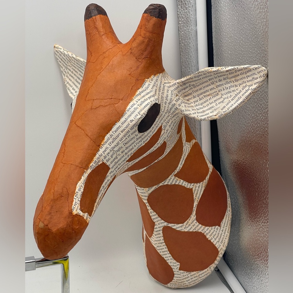 Paper Mâche Giraffe Head Faux Taxidermy 3D Wall Art Sculpture Handmade in Haiti